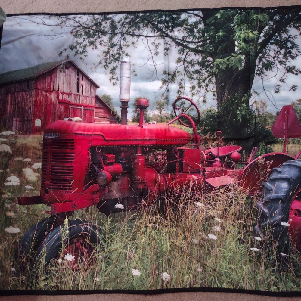 Vintage Red Tractor Quilted Wall Hanging